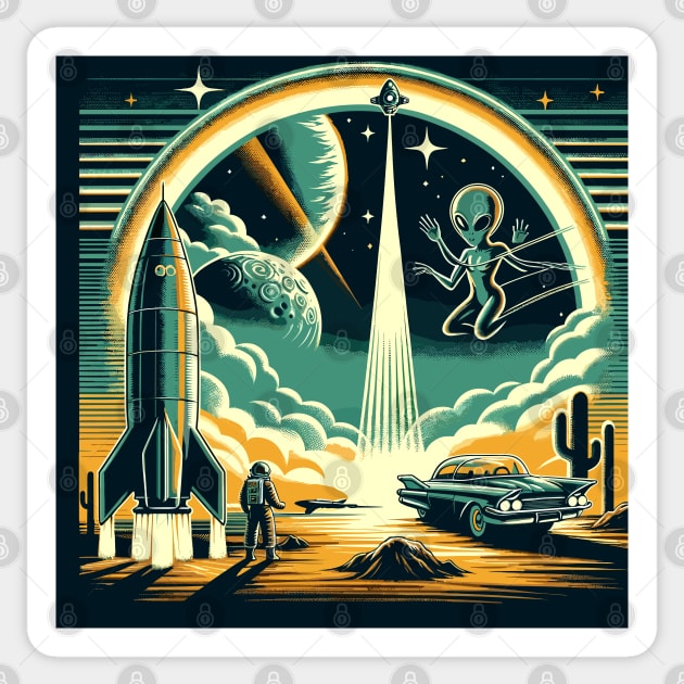 Encounter at the Edge of Tomorrow - An space Alien Encounter Sticker by Graphic Wonders Emporium